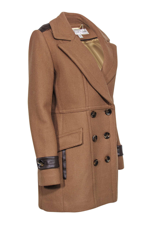 Current Boutique-Trina Turk - Light Brown Wool Blend Peacoat w/ Leather Trim Sz 8