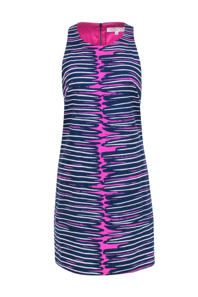 Current Boutique-Trina Turk - Magenta, Navy & White Abstract Stripe Shift Dress Sz 6