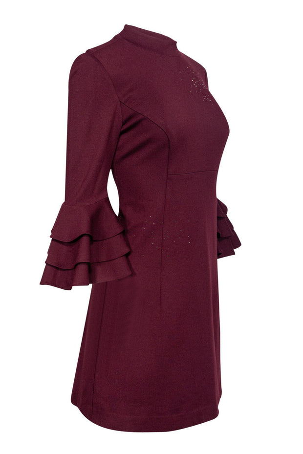 Current Boutique-Trina Turk - Maroon Bell Sleeve Dress Sz 6