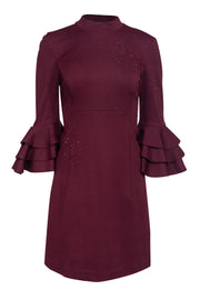 Current Boutique-Trina Turk - Maroon Bell Sleeve Dress Sz 6