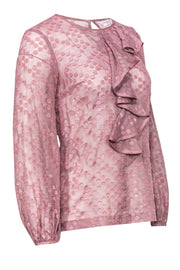 Current Boutique-Trina Turk - Mauve Pink Shimmery Polka Dot Ruffle Long Sleeve Blouse Sz P