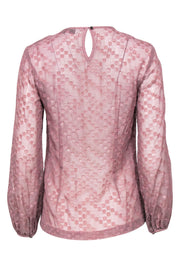 Current Boutique-Trina Turk - Mauve Pink Shimmery Polka Dot Ruffle Long Sleeve Blouse Sz P