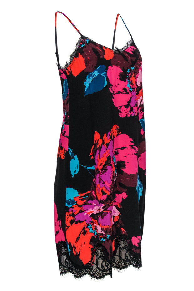 Current Boutique-Trina Turk - Multicolored Silk Satin Slip Dress w/ Lace Sz S