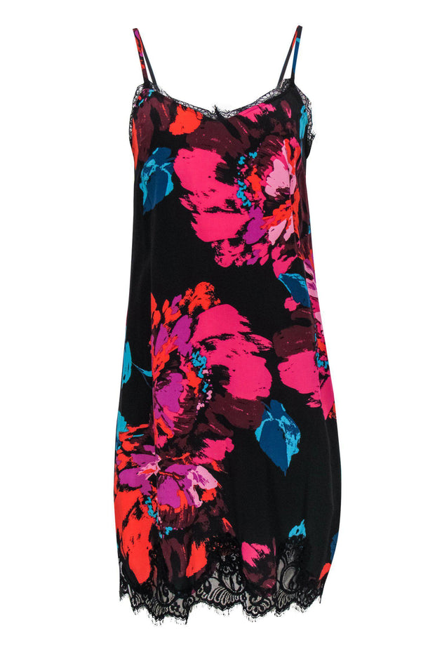Current Boutique-Trina Turk - Multicolored Silk Satin Slip Dress w/ Lace Sz S