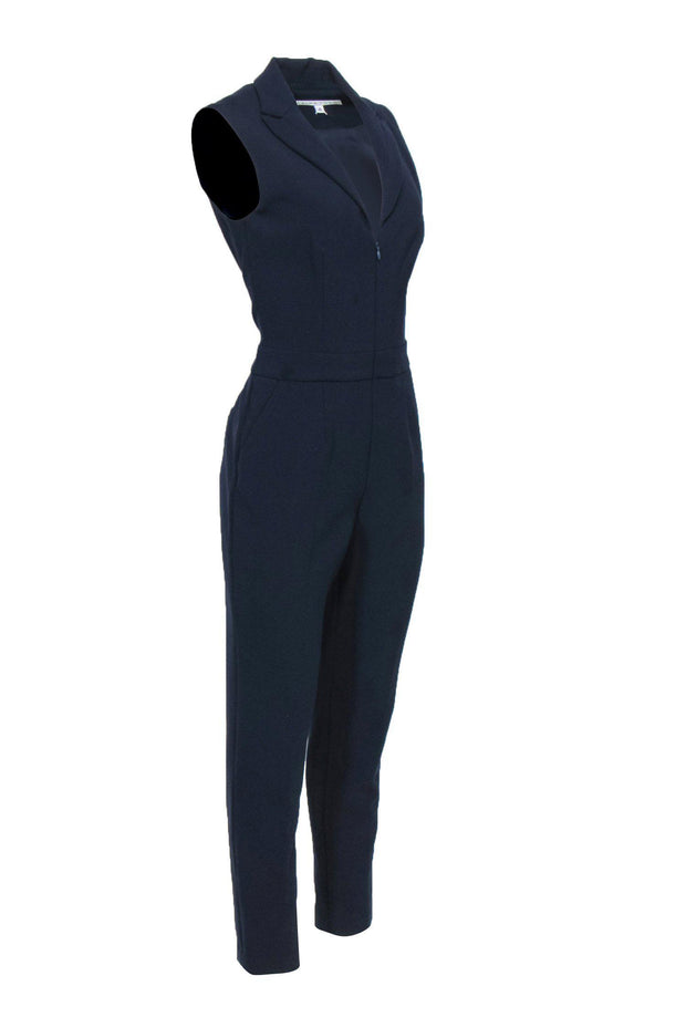 Current Boutique-Trina Turk - Navy Blazer-Style Zip-Up Jumpsuit Sz 4