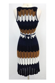 Current Boutique-Trina Turk - Navy & Brown Chevron Cotton Knit Dress Sz S