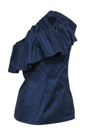 Current Boutique-Trina Turk - Navy One-Shoulder Ruffle Top Sz 4
