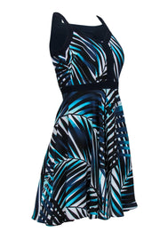 Current Boutique-Trina Turk - Navy, White, Black & Turquoise Leaf Print Fit & Flare Dress Sz 0