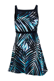 Current Boutique-Trina Turk - Navy, White, Black & Turquoise Leaf Print Fit & Flare Dress Sz 0