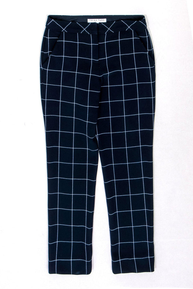 Current Boutique-Trina Turk - Navy & White Windowpane Print Skinny Trousers Sz 0