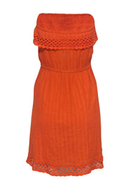 Current Boutique-Trina Turk - Orange Sparkly Strapless Mini Fit & Flare Dress w/ Crochet Trim Sz 2