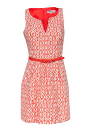 Current Boutique-Trina Turk - Orange & White Geometric Pattern Dress w/ Belt Sz 8
