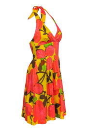 Current Boutique-Trina Turk - Orange & Yellow Floral Fit & Flare Halter Dress Sz 0