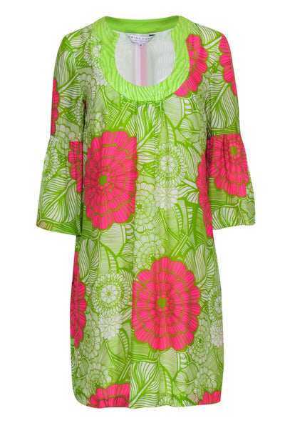 Current Boutique-Trina Turk - Pink & Green Floral Silk Shift Dress Sz 8