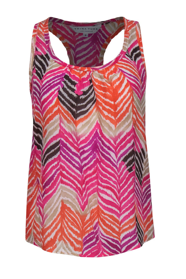 Current Boutique-Trina Turk - Pink & Multicolor Printed Racerback Silk Tank Sz P