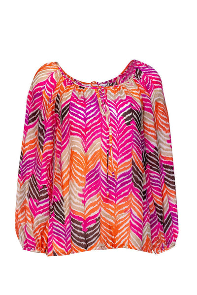 Current Boutique-Trina Turk - Pink Patterned Peasant Top Sz S