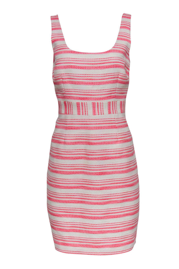 Current Boutique-Trina Turk - Pink & White Striped Tweed Bodycon Dress Sz 10