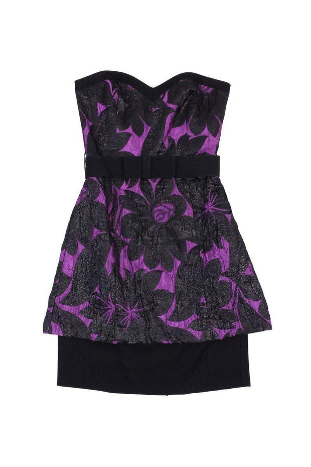 Current Boutique-Trina Turk - Purple & Black Strapless Dress Sz 4