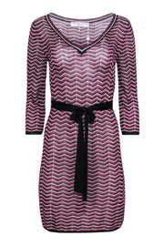 Current Boutique-Trina Turk - Purple, Black & White Chevron Knit Belted Shift Dress Sz M