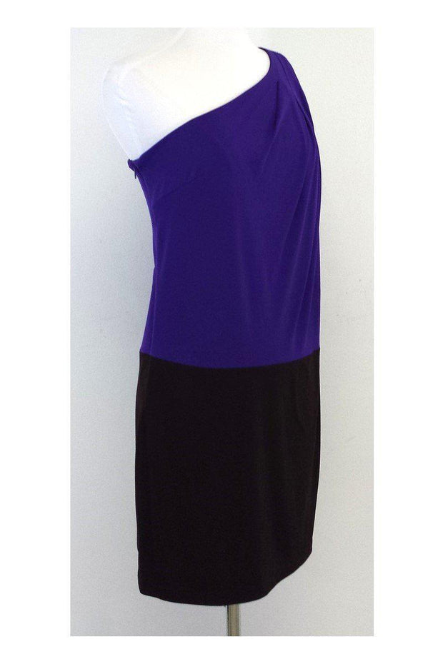 Current Boutique-Trina Turk - Purple & Brown Colorblock One Shoulder Dress Sz 2