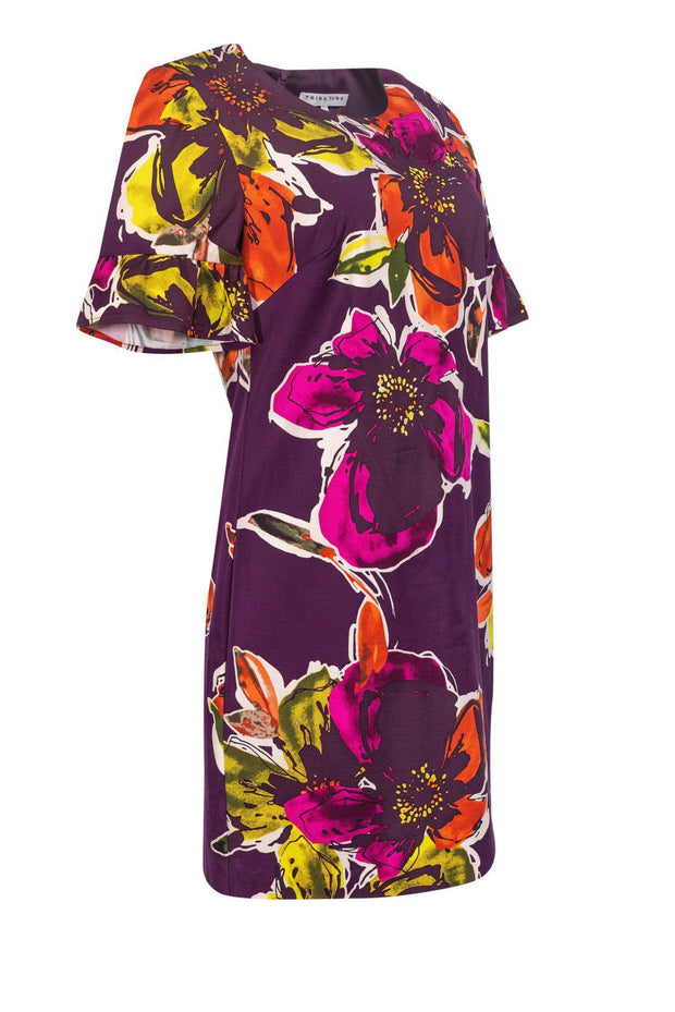 Current Boutique-Trina Turk - Purple Floral Dress w/ Ruffle Sleeves Sz 6