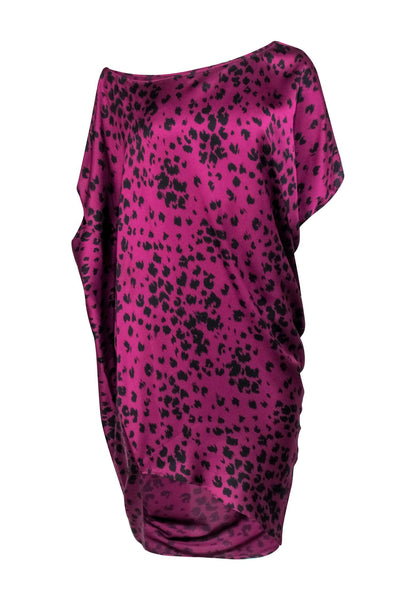 Current Boutique-Trina Turk - Purple Leopard Print Off the Shoulder Kaftan Dress Sz S