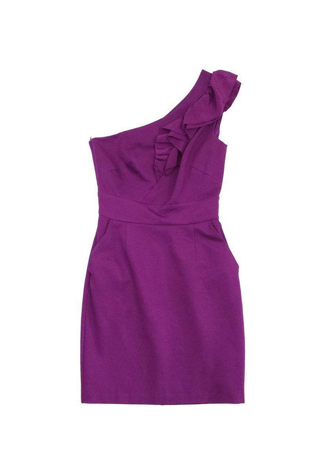 Current Boutique-Trina Turk - Purple One Shoulder Ruffle Dress Sz 0