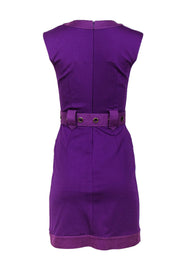 Current Boutique-Trina Turk - Purple Sleeveless Sheath Dress w/ Belt & Buttoned Design Sz 0