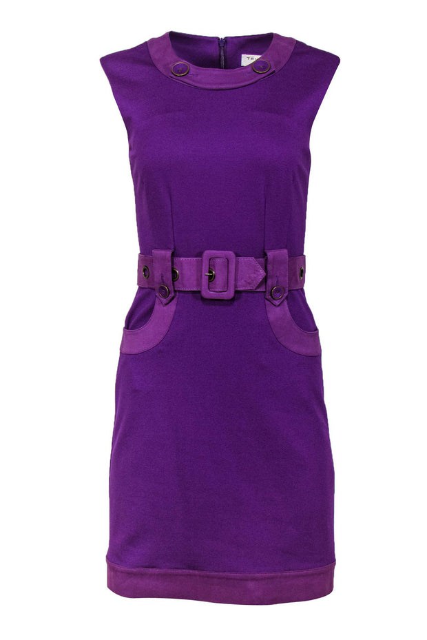 Current Boutique-Trina Turk - Purple Sleeveless Sheath Dress w/ Belt & Buttoned Design Sz 0