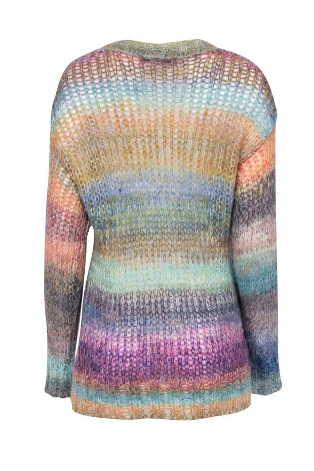 Current Boutique-Trina Turk - Rainbow Marbled Open-Knit Fuzzy Sweater Sz XS