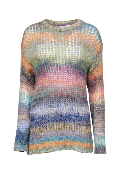 Current Boutique-Trina Turk - Rainbow Marbled Open-Knit Fuzzy Sweater Sz XS