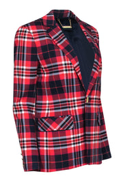 Current Boutique-Trina Turk - Red & Blue Plaid Single Button Blazer Sz 2