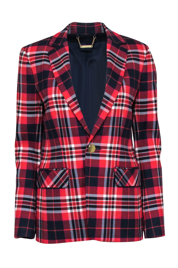 Current Boutique-Trina Turk - Red & Blue Plaid Single Button Blazer Sz 2