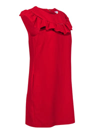 Current Boutique-Trina Turk - Red Cap Sleeve Shift Dress w/ Ruffled & Eyelet Trim Sz 6