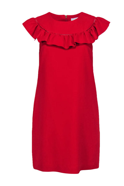 Current Boutique-Trina Turk - Red Cap Sleeve Shift Dress w/ Ruffled & Eyelet Trim Sz 6