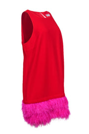 Current Boutique-Trina Turk - Red Sleeveless Shift Dress w/ Pink Feathers Sz 14