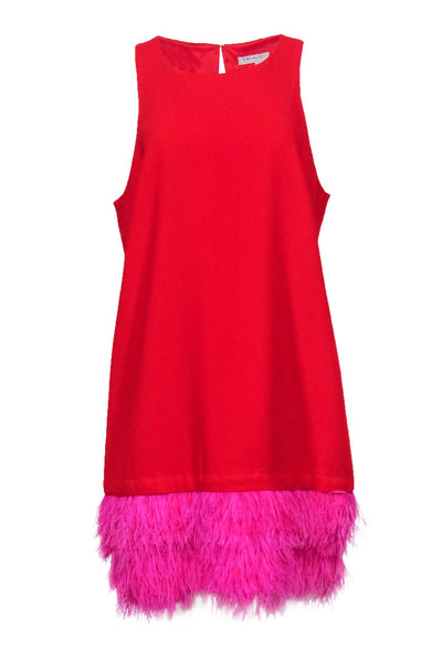 Current Boutique-Trina Turk - Red Sleeveless Shift Dress w/ Pink Feathers Sz 14