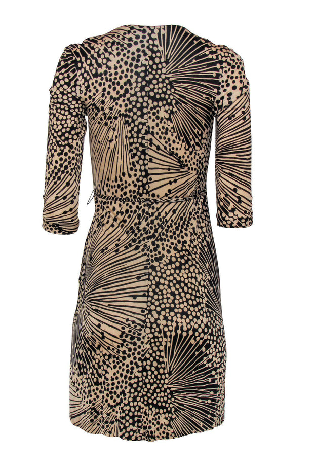 Current Boutique-Trina Turk - Tan & Black Printed Quarter Sleeve Wrap Dress Sz 2