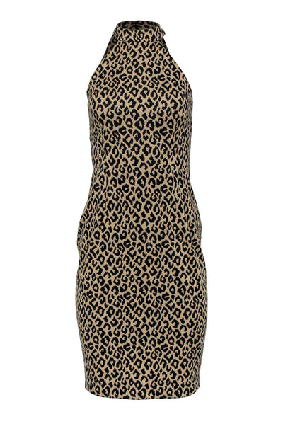 Current Boutique-Trina Turk - Tan Leopard Print Sleeveless Midi Dress Sz 0