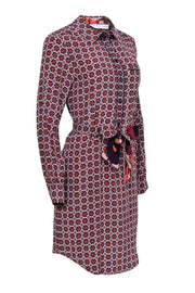 Current Boutique-Trina Turk - Tan & Multicolored Geometric Print Belted Shirtdress Sz S