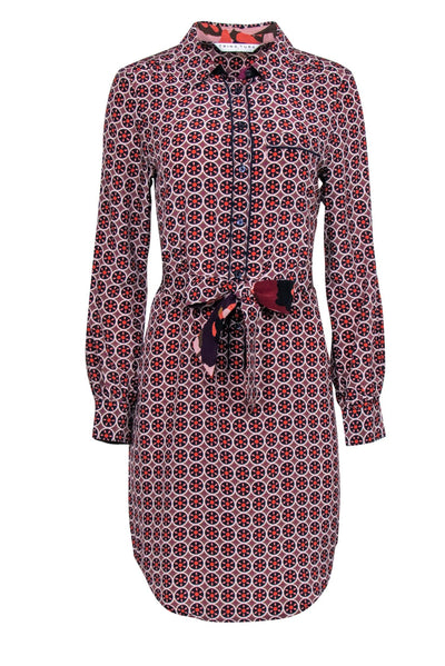 Current Boutique-Trina Turk - Tan & Multicolored Geometric Print Belted Shirtdress Sz S