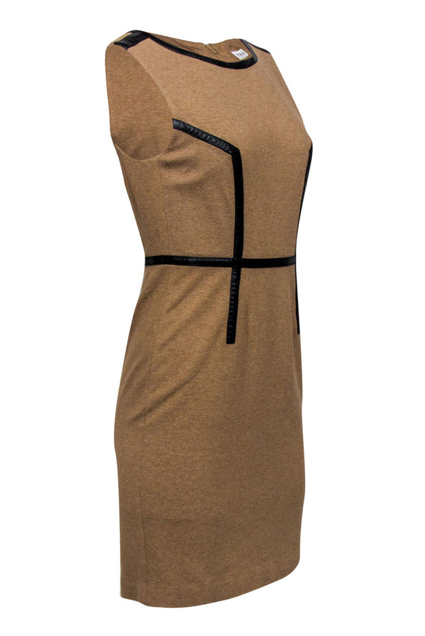 Current Boutique-Trina Turk - Tan Sheath Dress w/ Leather Piping Sz 8