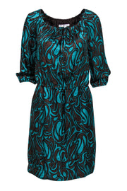 Current Boutique-Trina Turk - Teal & Brown Paisley Printed Silk Sheath Dress Sz 0