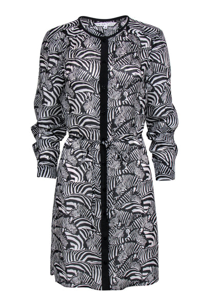 Current Boutique-Trina Turk - White & Black Zebra Print Button-Up Belted Shirtdress Sz 4