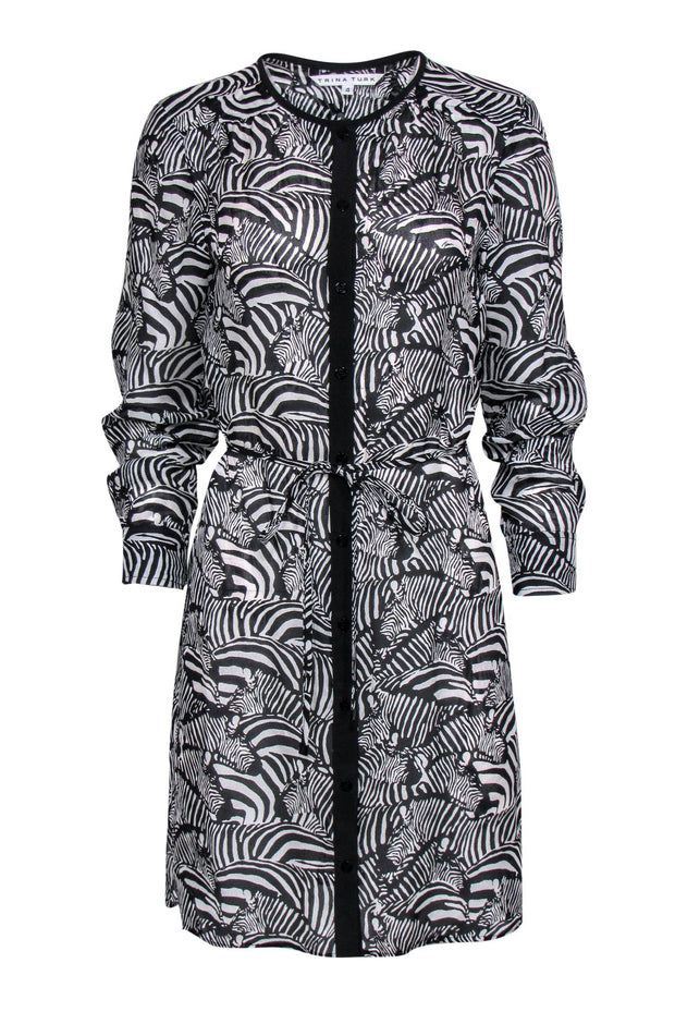 Current Boutique-Trina Turk - White & Black Zebra Print Button-Up Belted Shirtdress Sz 4
