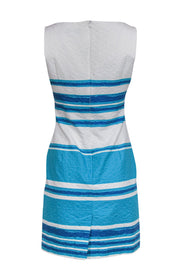 Current Boutique-Trina Turk - White, Blue & Teal Striped Textured Sheath Dress Sz 8