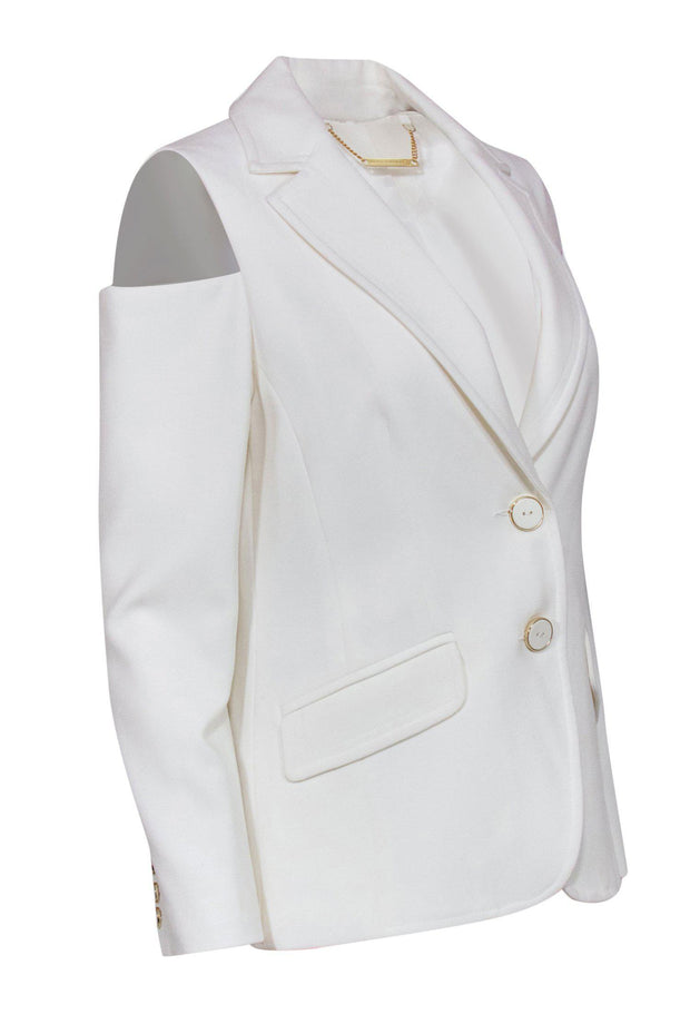 Current Boutique-Trina Turk - White Button-Up Blazer w/ Cold Shoulder Cutouts Sz 6