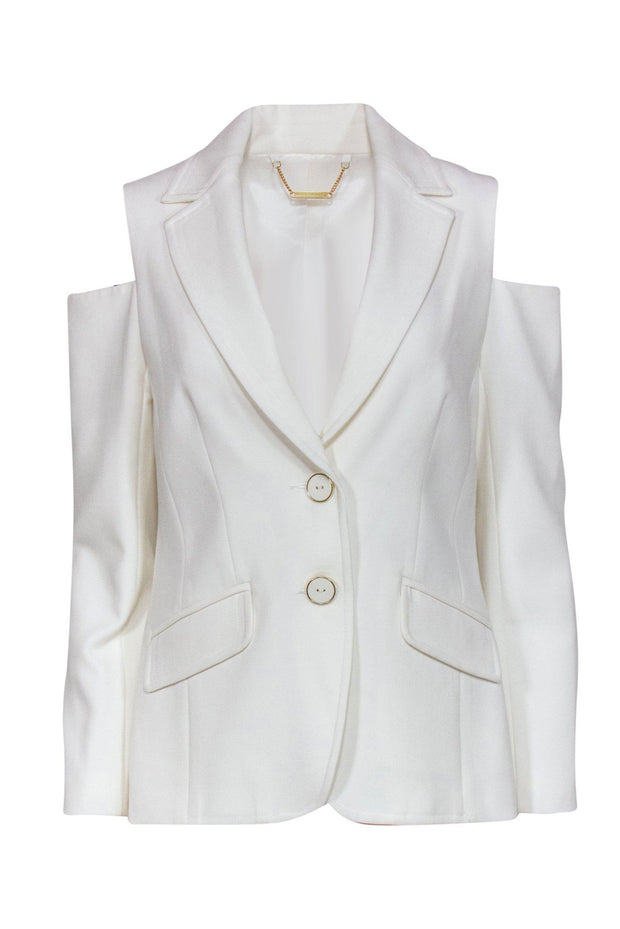 Current Boutique-Trina Turk - White Button-Up Blazer w/ Cold Shoulder Cutouts Sz 6