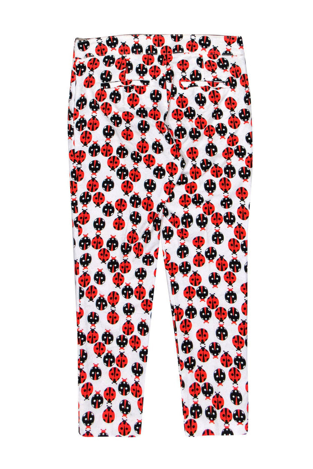 Current Boutique-Trina Turk - White Floral Print Trousers w/ Bold Lady Bug Print Sz 4