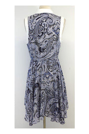Current Boutique-Trina Turk - White & Navy Paisley Silk Sleeveless Dress Sz 8
